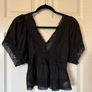 Black Lace Trim Women's Top